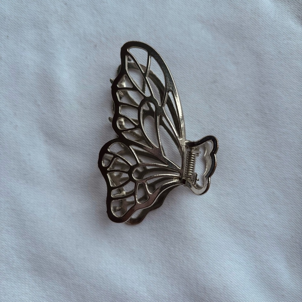 Silver butterfly hair claw clip